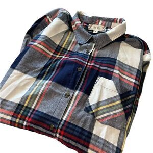 Pink Rose ladies  Navy, White & Red Plaid Button-Down Shirt size medium like new